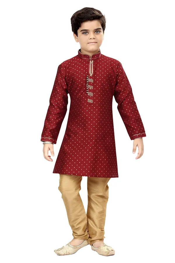 Maroon_Boys_Traditional_Printex_Silk_Kurta_Pyjama_Set