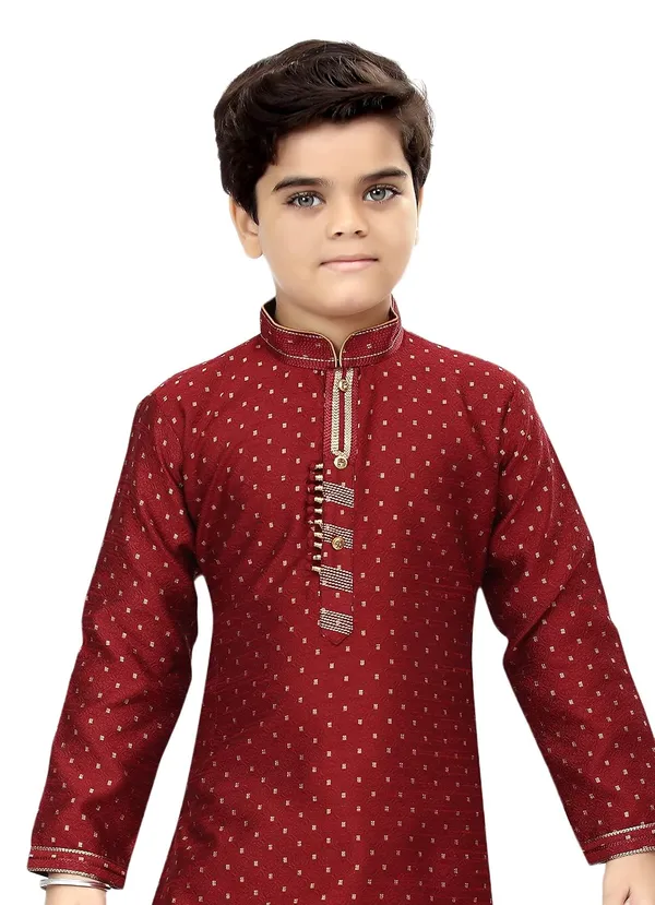 Maroon_Boys_Traditional_Printex_Silk_Kurta_Pyjama_Set