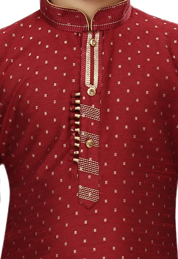 Maroon_Boys_Traditional_Printex_Silk_Kurta_Pyjama_Set