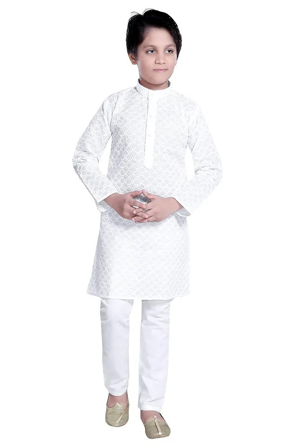 White_Ethnic_Wear_Cotton_Kurta_Pyjama_Set_For_Boys
