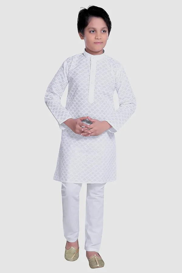 White_Ethnic_Wear_Cotton_Kurta_Pyjama_Set_For_Boys