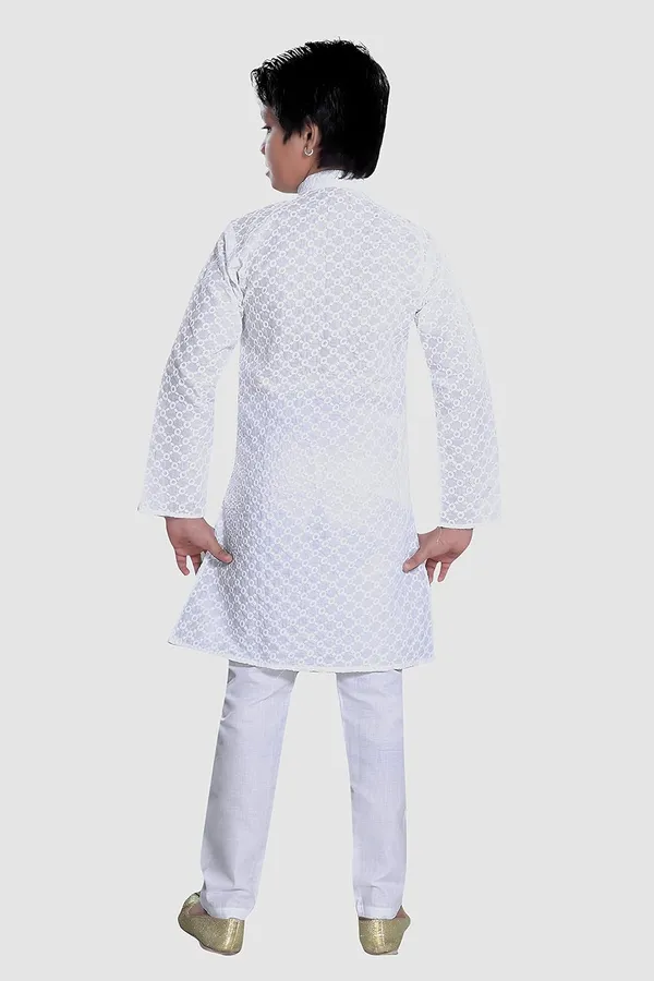 White_Ethnic_Wear_Cotton_Kurta_Pyjama_Set_For_Boys