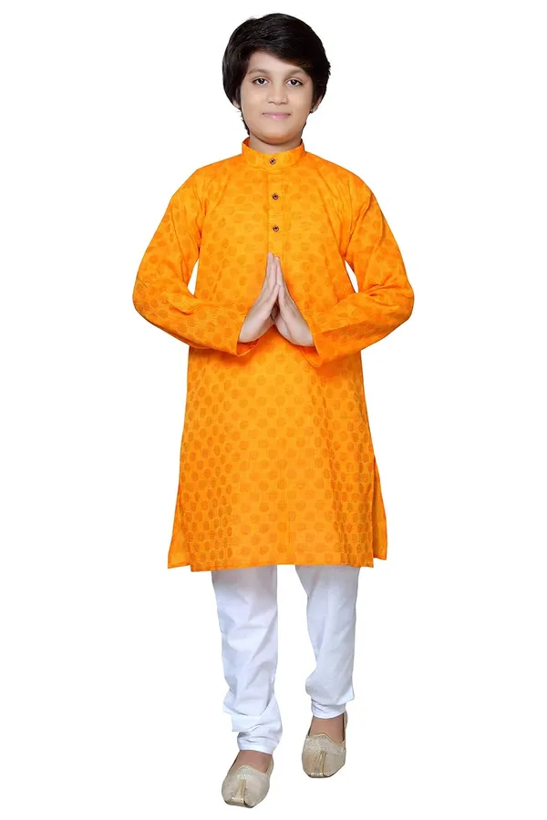 Yellow_Ethnic_Wear_Cotton_Kurta_Pyjama_Set_For_Boys