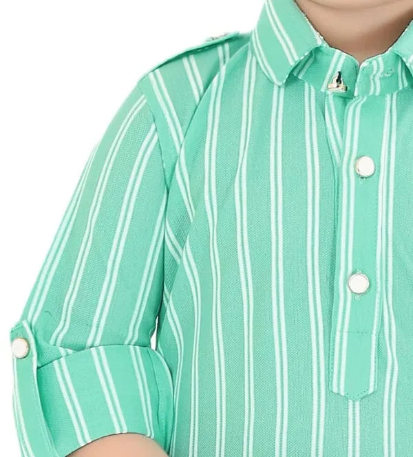 Turquoise_Striped_Cotton_Boys_Pathani_Suit