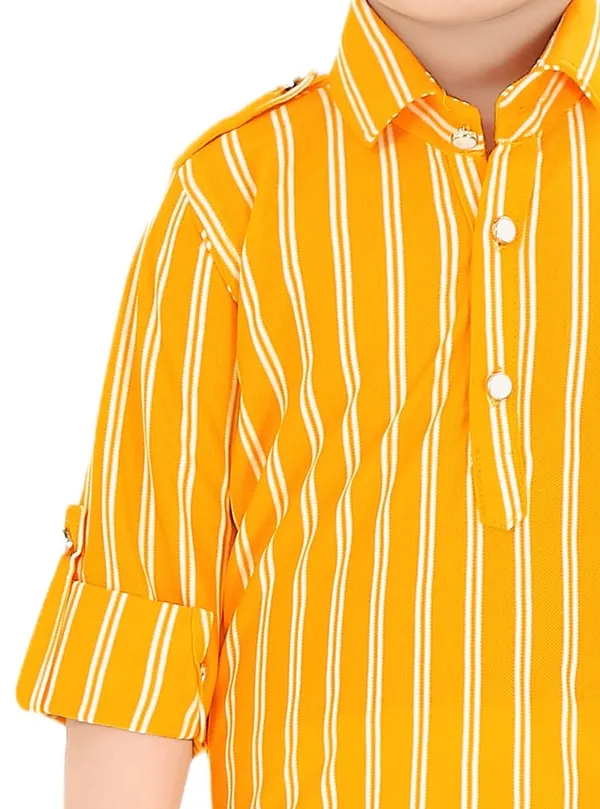 Yellow_Striped_Cotton_Boys_Pathani_Suit