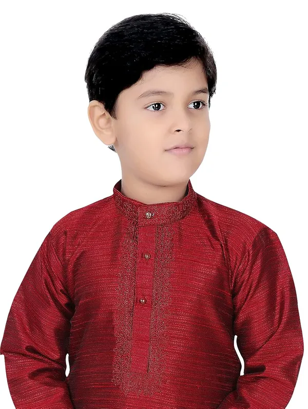Maroon_Zari_Work_Kurta_Pyjama_Set_For_Kids