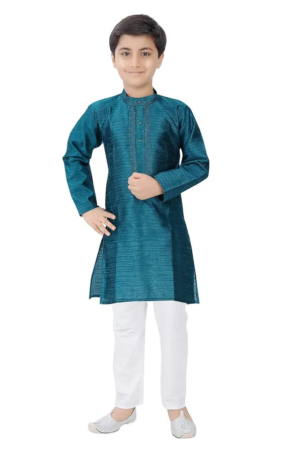 Peacock_Green_Zari_Work_Kurta_Pyjama_Set_For_Kids
