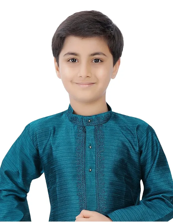 Peacock_Green_Zari_Work_Kurta_Pyjama_Set_For_Kids