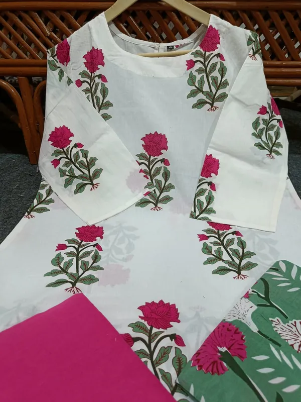 White_base_Beautiful_Cotton_Straight_Kurta_and_Pant_With_Dupatta_For_Women