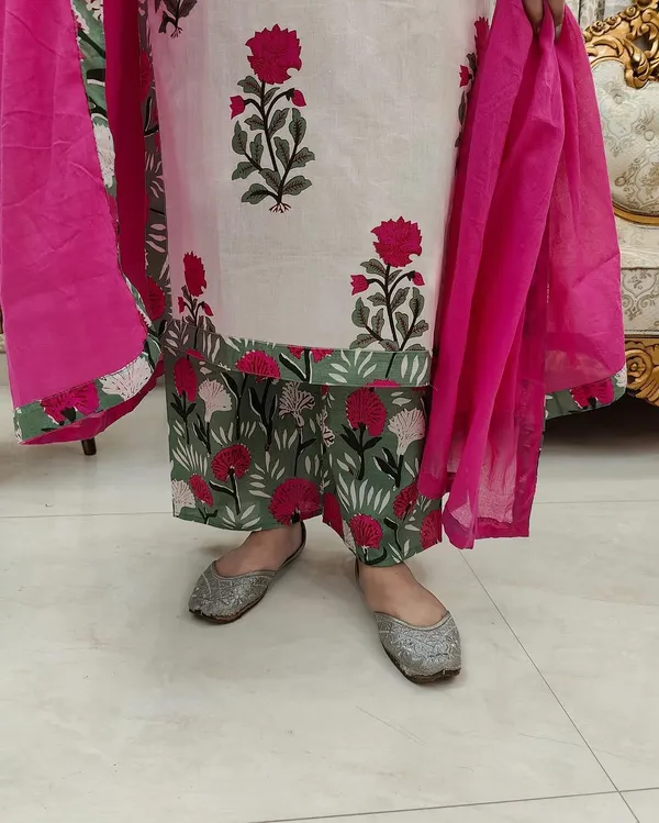 White_base_Beautiful_Cotton_Straight_Kurta_and_Pant_With_Dupatta_For_Women