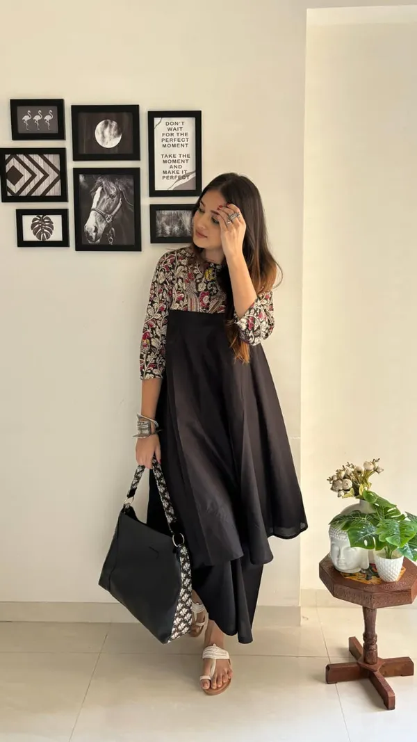 Black_Beautiful_Empire_Waistline_Kurti_With_Palazzo_For_Women