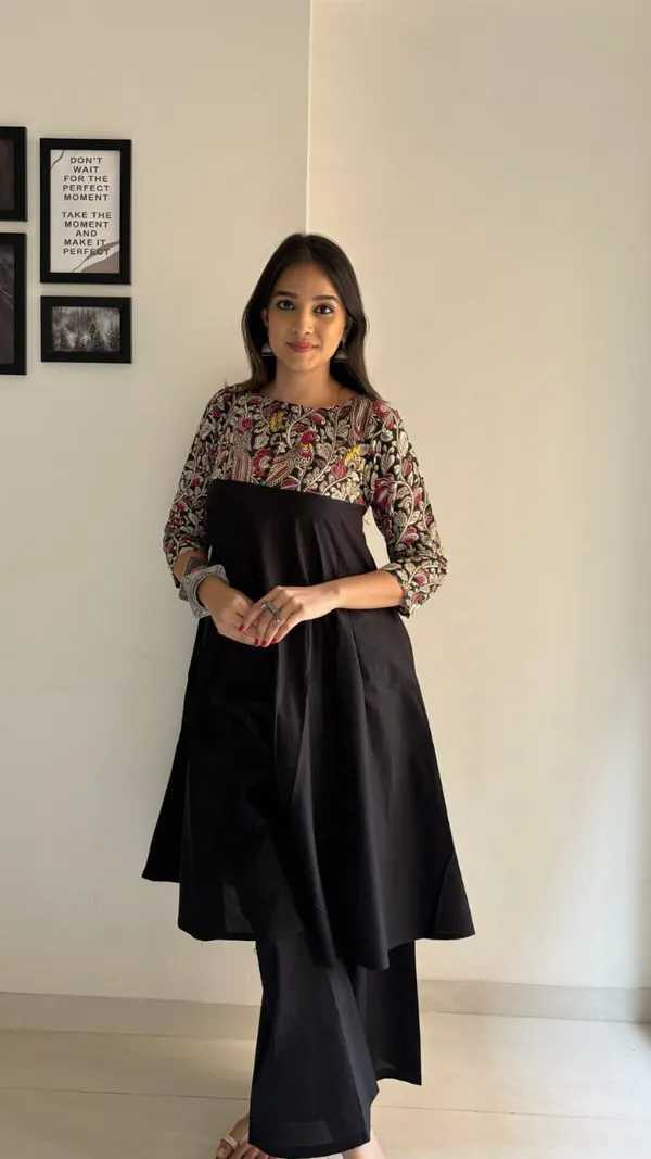 Black_Beautiful_Empire_Waistline_Kurti_With_Palazzo_For_Women