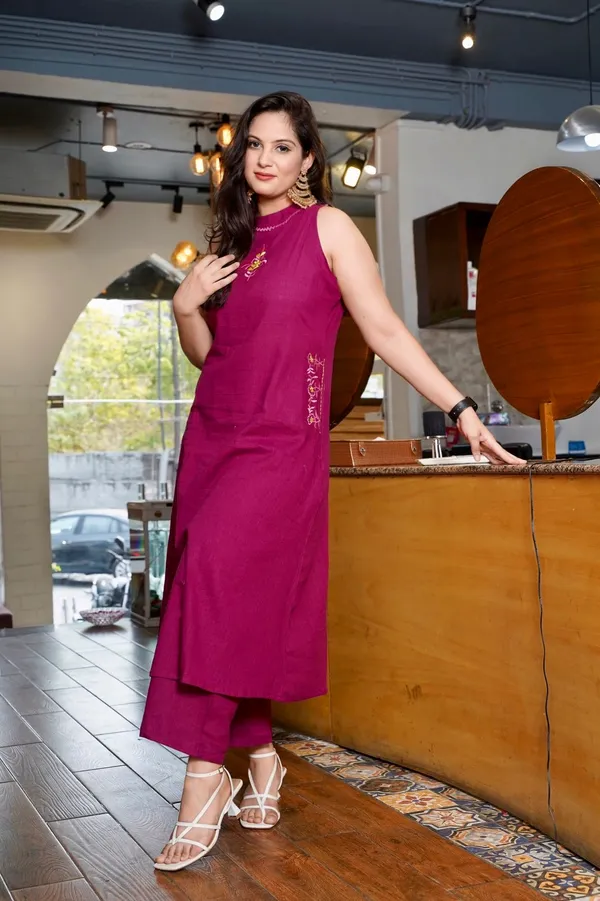 Wine_Purple_Beautiful_cotton_A-line_Kurta_and_Pant_Set_For_Women