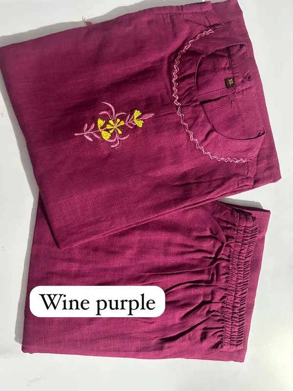 Wine_Purple_Beautiful_cotton_A-line_Kurta_and_Pant_Set_For_Women