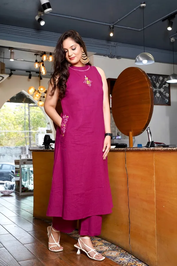 Wine_Purple_Beautiful_cotton_A-line_Kurta_and_Pant_Set_For_Women