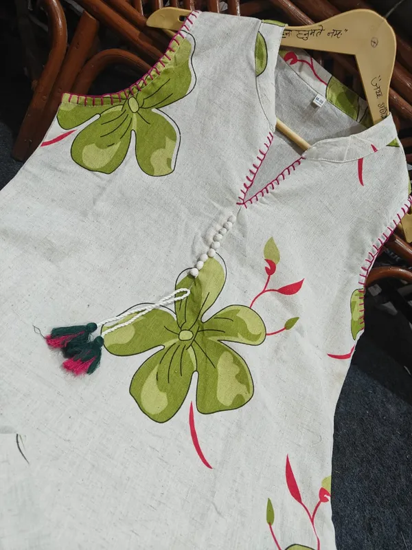 Green_Floral_Print_with_Beige_Base_Cotton_A-line_Kurta_and_Pant_Set_For_Women