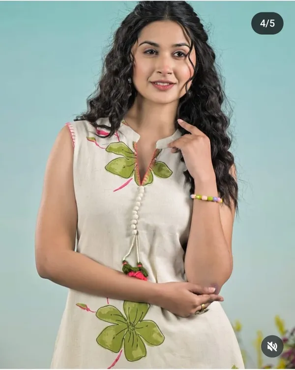 Green_Floral_Print_with_Beige_Base_Cotton_A-line_Kurta_and_Pant_Set_For_Women