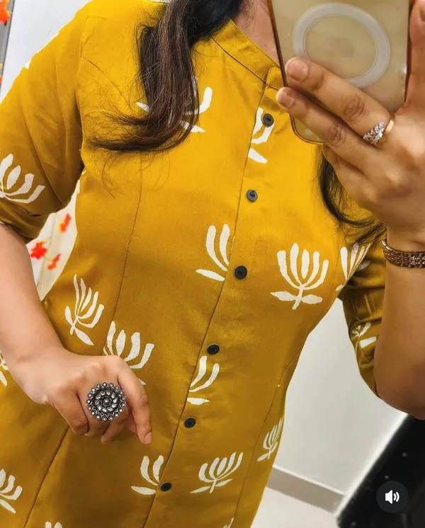 Yellow_Cotton_A-line_Pattern_Kurti_and_Pant_Set_For_Women