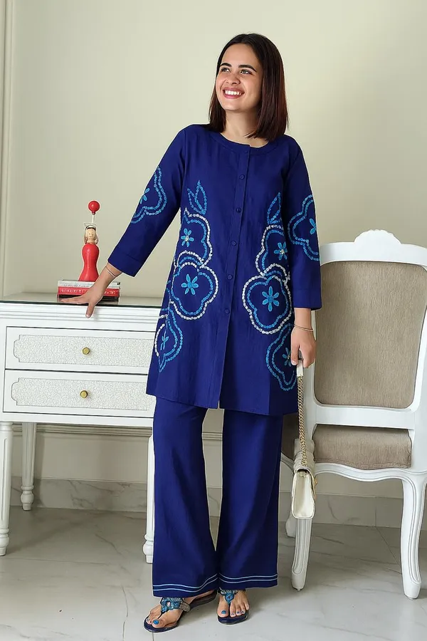 Blue_Cotton_Embroidery_Co-ord_Set_For_Women