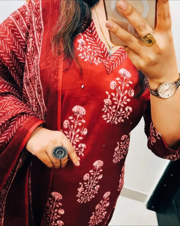 Red_Cotton_Embroidered_Kurti_and_Pant_Pair_With_Dupatta_For_Women