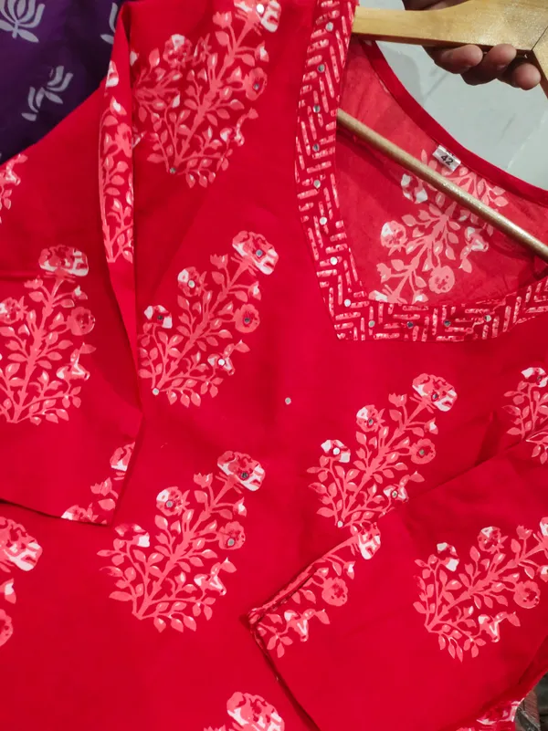 Red_Cotton_Embroidered_Kurti_and_Pant_Pair_With_Dupatta_For_Women