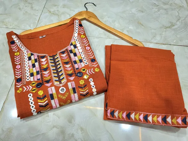 Orange_Cotton_Embroidered_Kurti_and_Pant_Set_For_Women