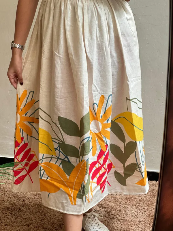 Off-white_Cotton_Flax_Beautiful_Floral_Print_Midi/Dress_For_Women