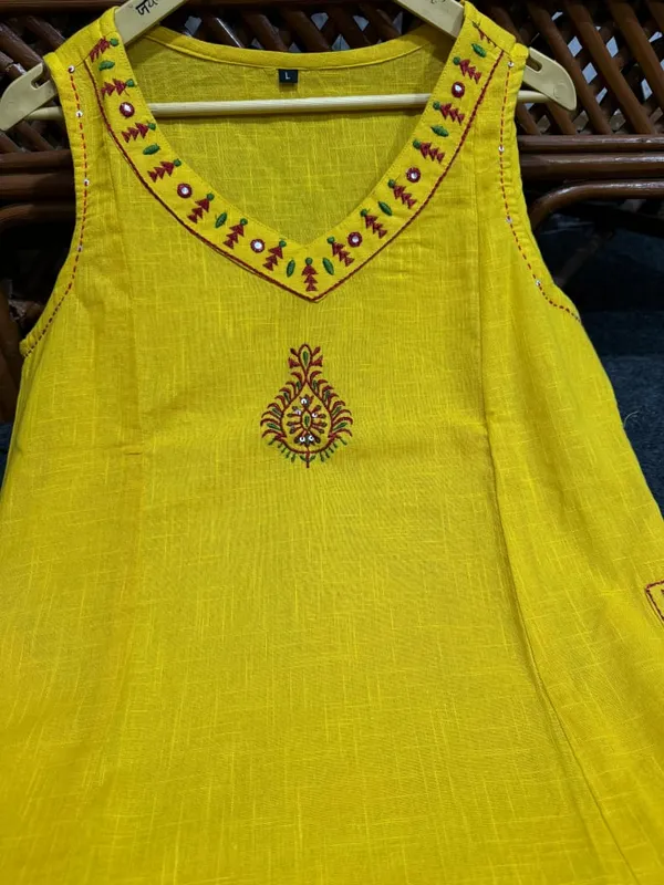 Yellow_Cotton_Kurti_and_Pant_Co-ord_Set_For_Women