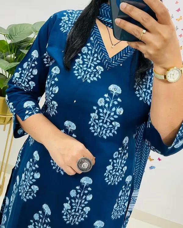 Blue_Cotton_Kurti_and_Pant_With_Dupatta_For_Women