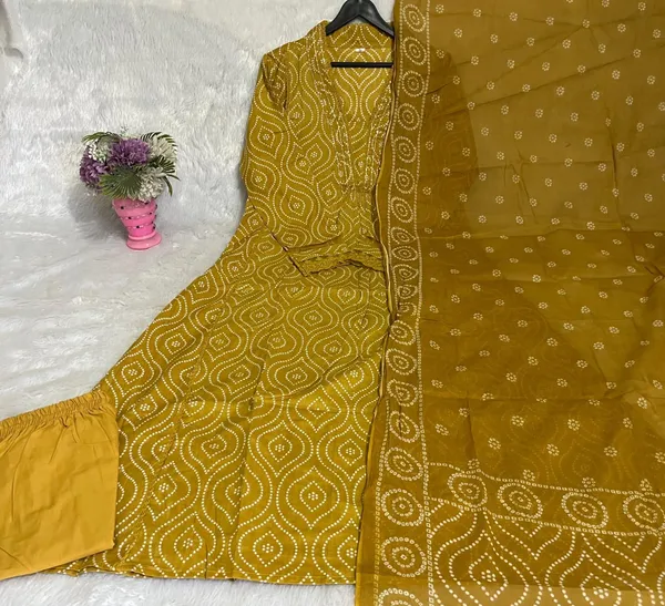 Mustard_Yellow_Cotton_Kurti_and_Pant_Pair_With_Mulmul_Dupatta_For_Women