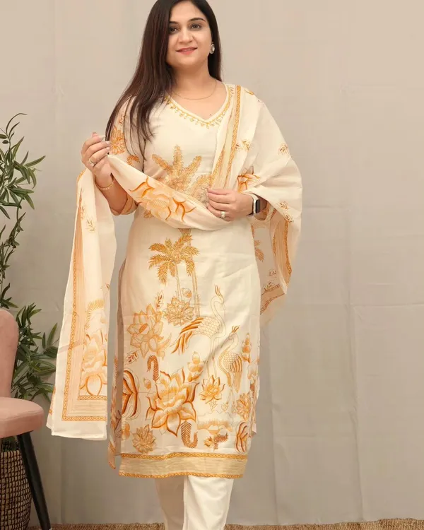 White_and_Brown_Cotton_Kurti_and_Pant_with_Dupatta_For_Women