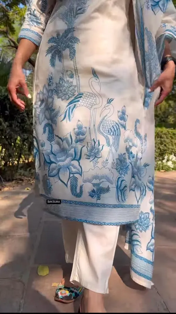 White_and_Blue_Cotton_Kurti_and_Pant_with_Dupatta_For_Women