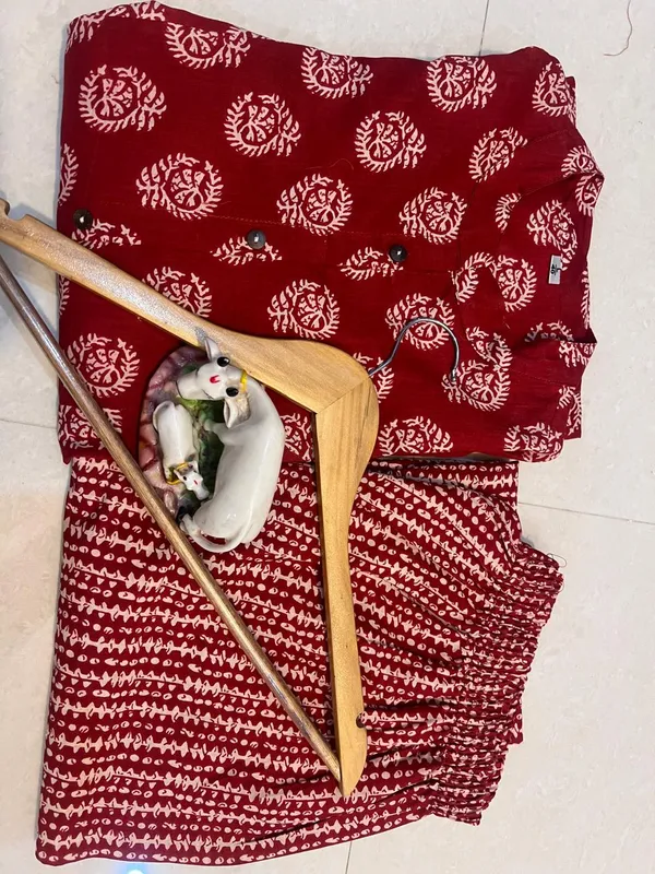 Red_Cotton_Printed_A-Line_Kurta_and_Pant_Set_For_Women