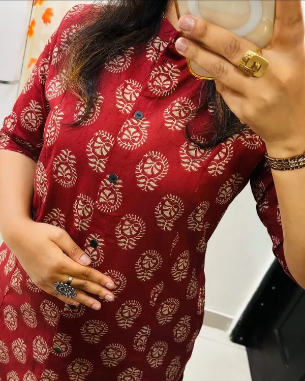 Red_Cotton_Printed_A-Line_Kurta_and_Pant_Set_For_Women