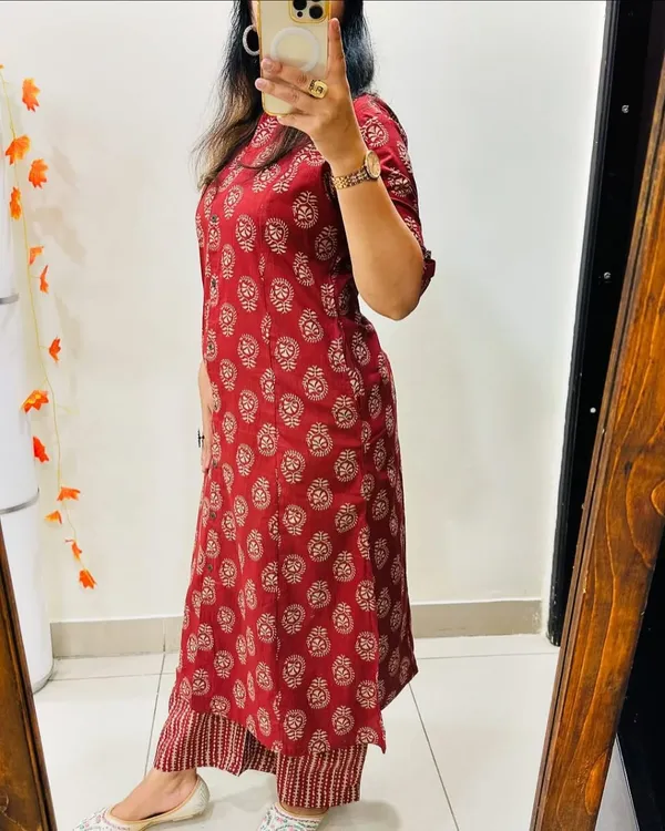 Red_Cotton_Printed_A-Line_Kurta_and_Pant_Set_For_Women