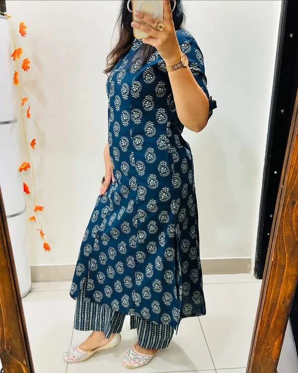 Blue_Cotton_Printed_A-Line_Kurti_and_Pant_Set_For_Women