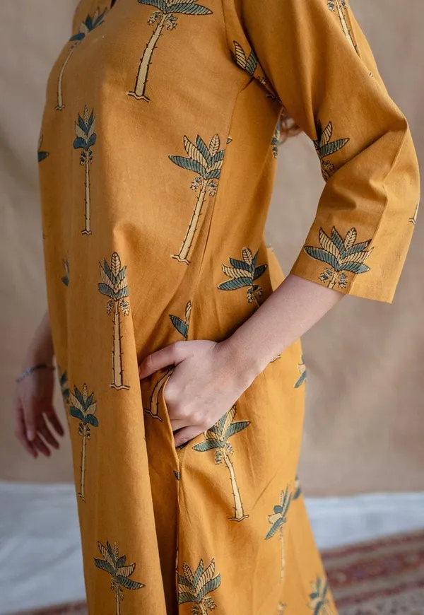 Mustard_and_Off_White_Cotton_Printed_Kurta_and_Palazzo_For_Women