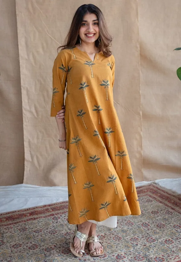 Mustard_and_Off_White_Cotton_Printed_Kurta_and_Palazzo_For_Women