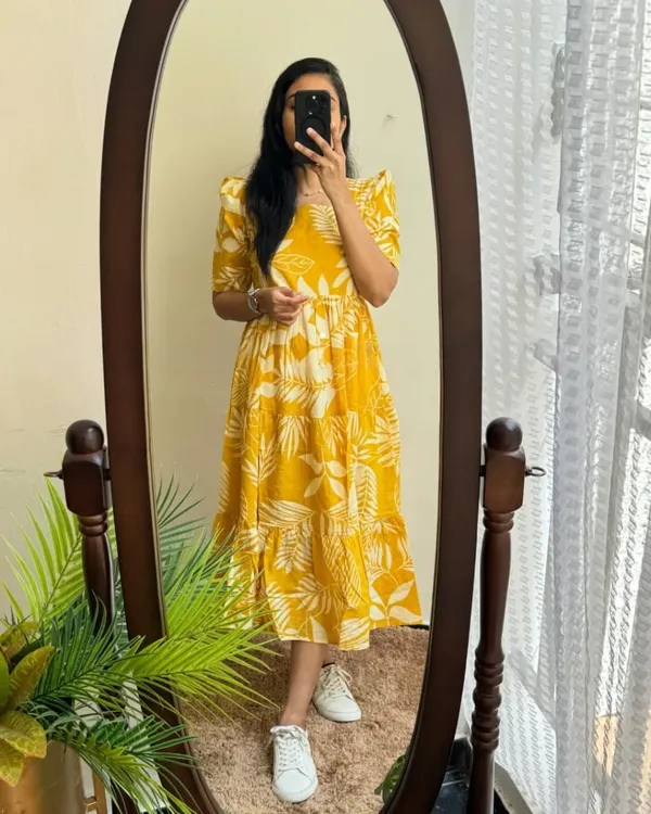Orangish_Yellow_Cotton_Printed_Midi/_Dress_For_Women