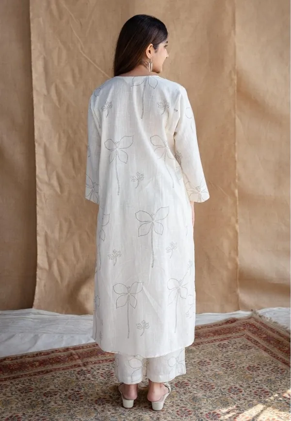 Cream_Cotton_Self_Print_Kurti_and_Plazzo_For_Women