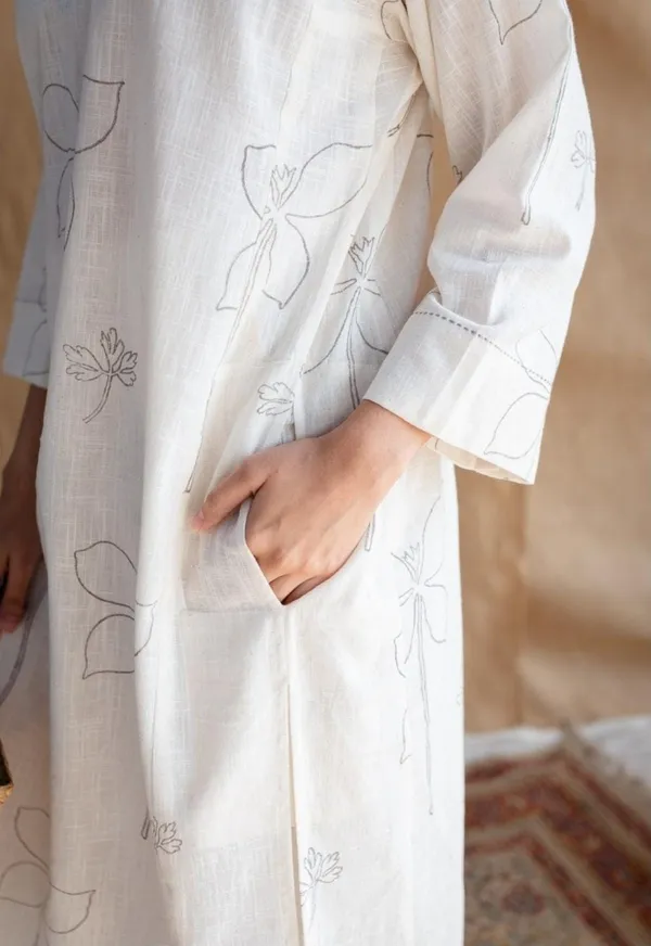 Cream_Cotton_Self_Print_Kurti_and_Plazzo_For_Women