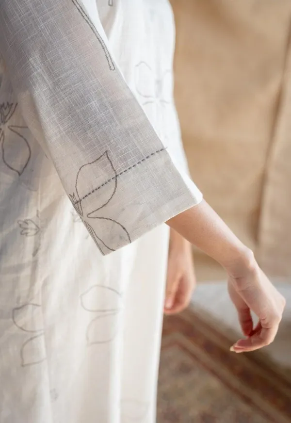 Cream_Cotton_Self_Print_Kurti_and_Plazzo_For_Women