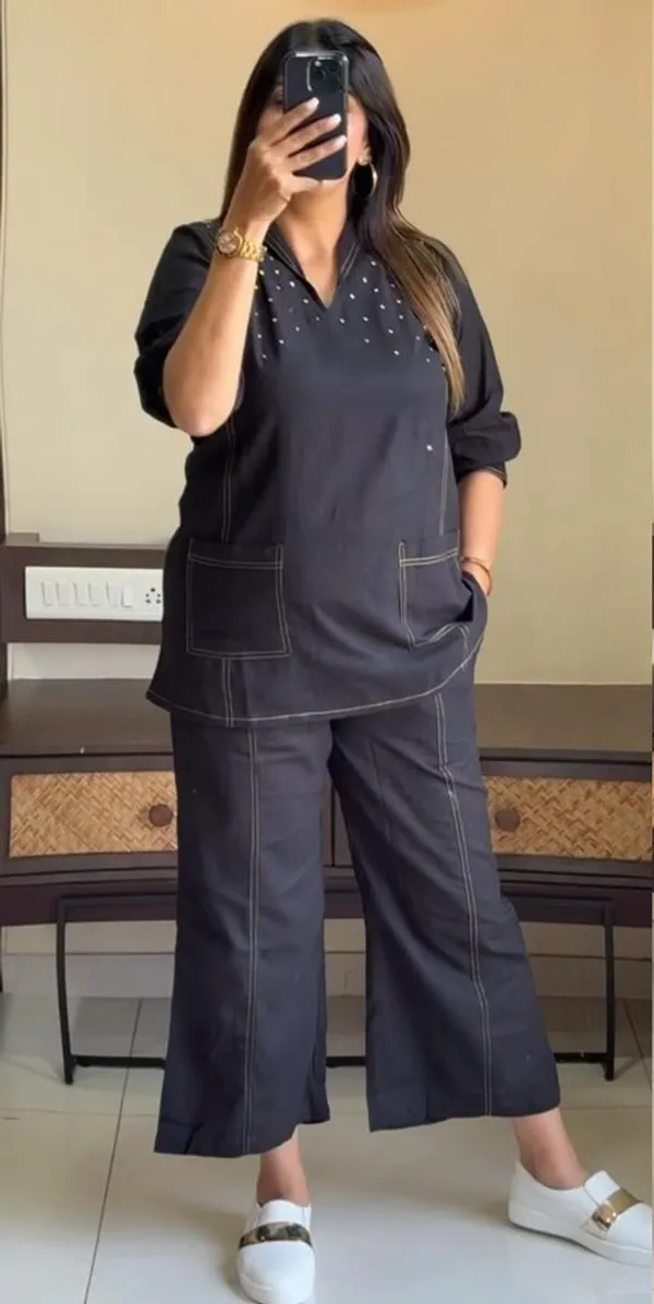 Black_Cotton_Slub_Co-ord_Set_For_Women