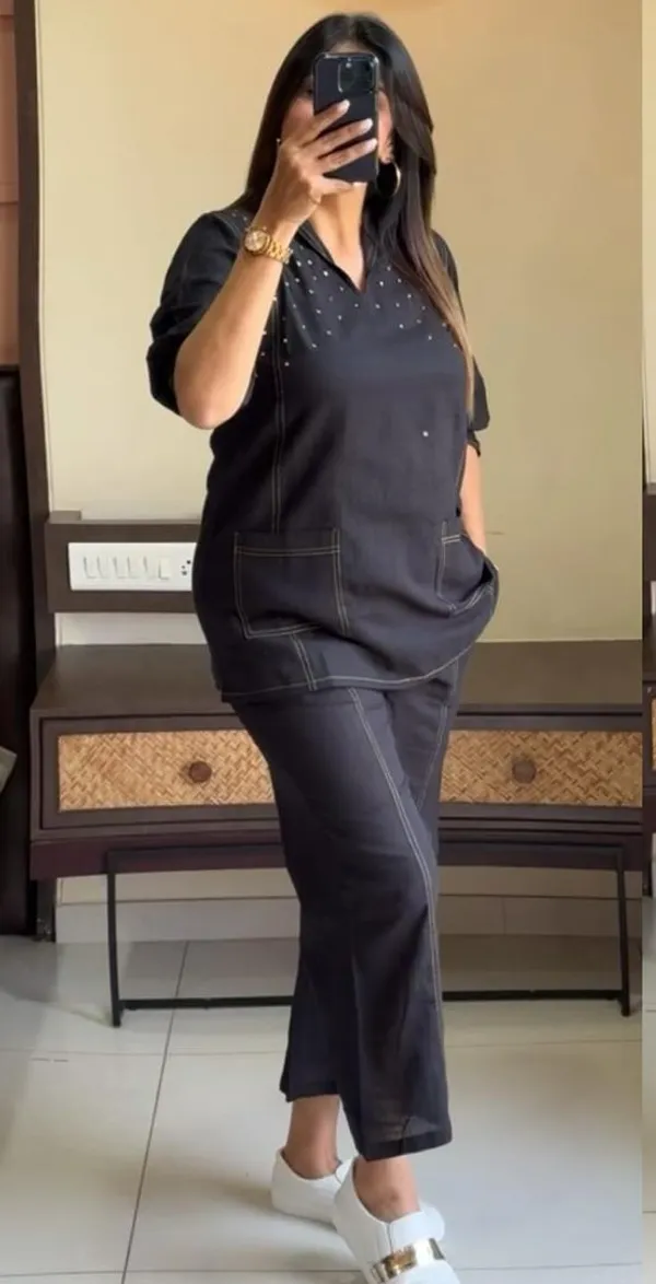 Black_Cotton_Slub_Co-ord_Set_For_Women