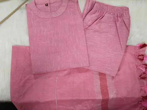 Handloom_Cotton_A-Line_Kurti_and_Palazzo_Paired_with_Pure_Linen_Dupatta