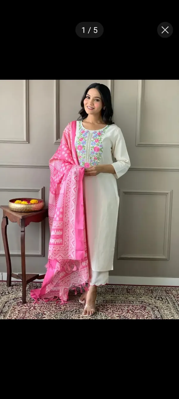Off_white_Handloom_Khadi_Cotton_Kurti_and_Pant_With_Khadi_Silk_Dupatta_For_Women