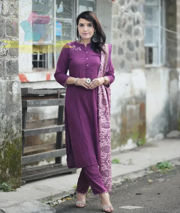 Purple_Khadi_Cotton_Kurti_Pant_and_Dupatta_Set_With_Beautiful_Embroidery_For_Women