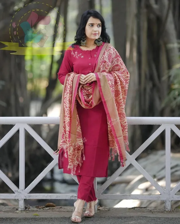 Pink_Khadi_Cotton_Kurti_Pant_and_Dupatta_Set_With_Beautiful_Embroidery_For_Women