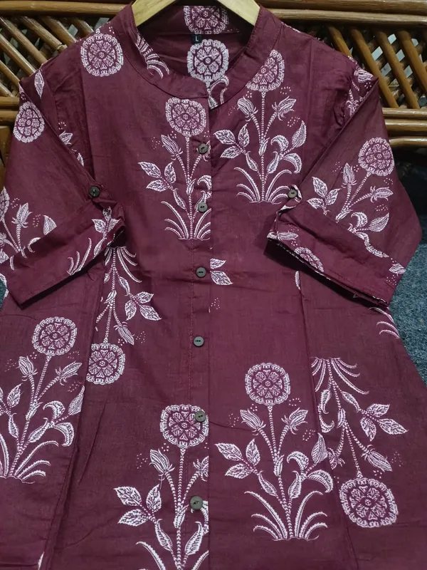 Maroon_Pure_cotton_Kurti_and_Pant_Co-ord_Set_For_Women