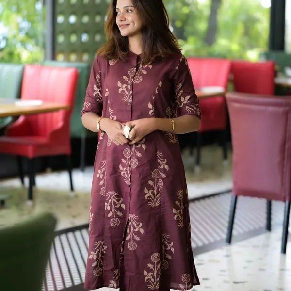 Maroon_Pure_cotton_Kurti_and_Pant_Co-ord_Set_For_Women